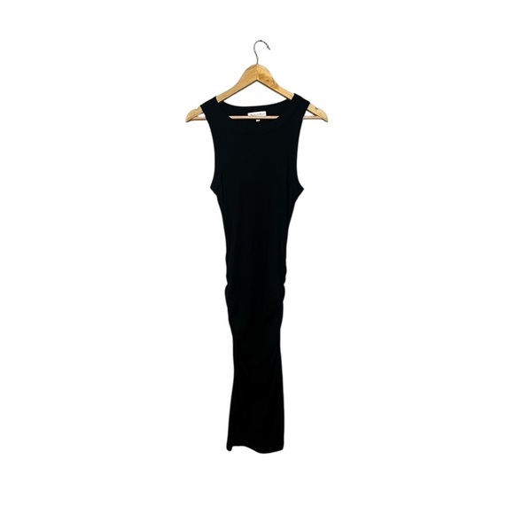 Michael Stars Dress Wren Ruched Midi Ultra Rib Black Sleeveless Medium - Picture 2 of 7